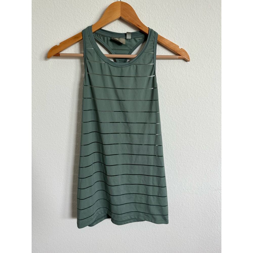 Athleta Sheer Striped Green Racerback tank size XS women’s workout yoga top